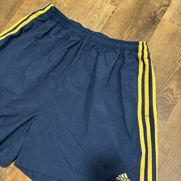 Vtg Y2K Adidas Mens Athletic Shorts Sz XL Nvay Blue Gold Yellow Stripe Sides - Picture 13 of 14
